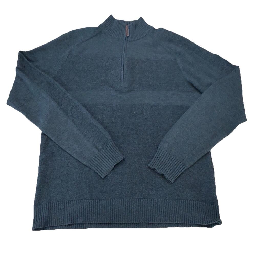 Smartwool Mens Large Ripple Ridge 1/4 Zip Sweater Blue Wool Blend Pullover